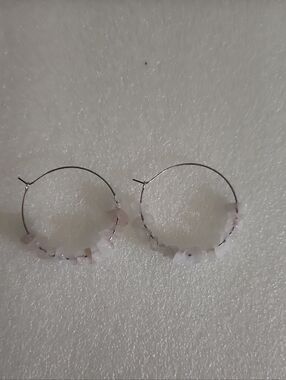 Hand Crafted White Bead Hoop Earrings